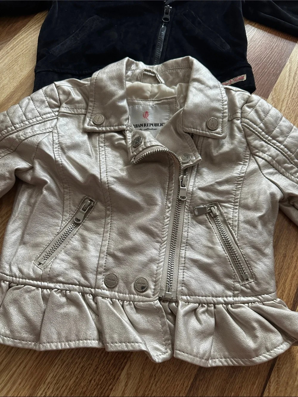 Urban Republic Girls Metallic Silver and Black Moto Jackets Set